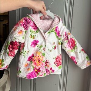 Reversible 18/24M Handmade Floral Hooded Jacket for Toddlers 100% Cotton